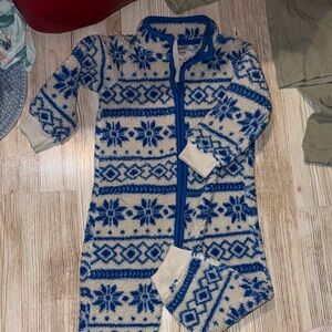 Carter's fleece winter Blue and Cream Patterned One Piece